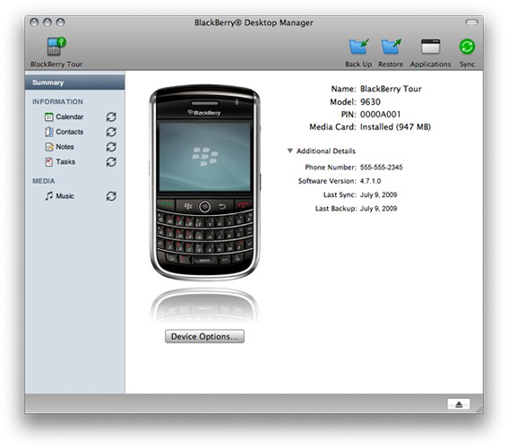 BlackBerry Desktop Manager Mac OS X