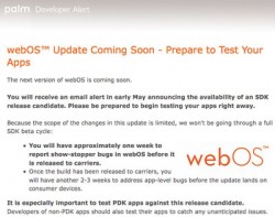 Palm Notifies Developers of Forthcoming webOS Update, PDK App Support Included
