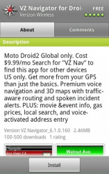 VZNavigator for Droid 2 Global Surfaces in Android Market