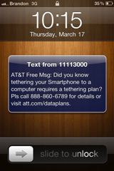 AT&T Tethering message