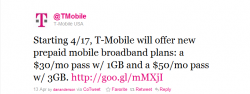 T-Mobile to Launch New Prepaid Mobile Broadband Plans on Sunday