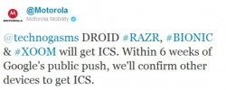 Motorola Confirms Ice Cream Sandwich Rollout Plans via Twitter